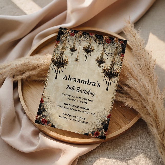 Invitation Gothic Chandeliers Roses Anniversaire (Créateur téléchargé)