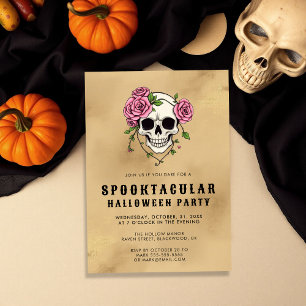 Invitation Gothic Crâne & Roses   Fête d'Halloween