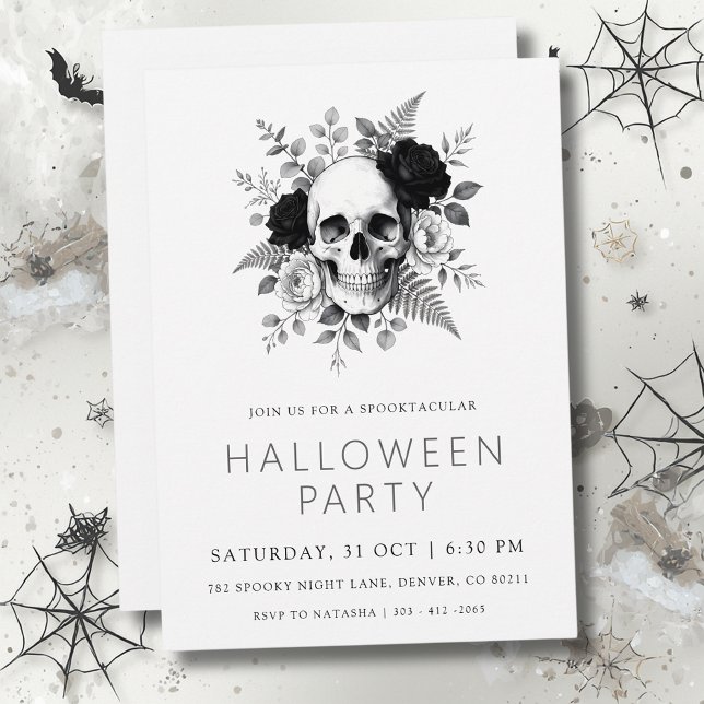 Invitation Gothic Crâne & Roses Halloween  (Créateur téléchargé)