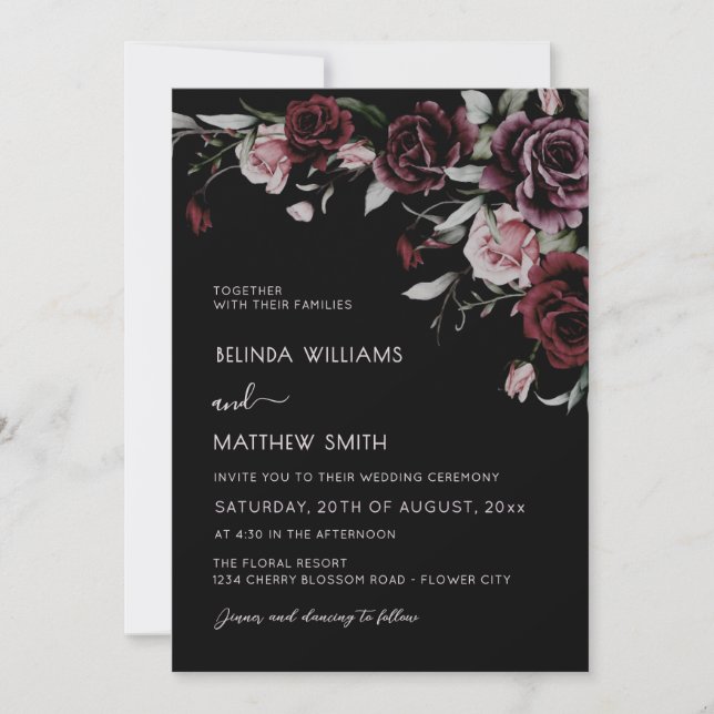 Invitation Gothic Floral Roses | Photo Wedding (Devant)