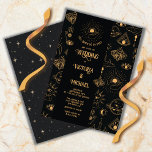 Invitation Gothic Mystical Moon Stars Moth Dark Wedding<br><div class="desc">Dark, Elegant and Mystical "Till death do us Part" bridal shower, wedding or birthday. Features mystical icons of moth, eye, hand, stars and moon with a gothic feel in colors of faux gold and black. All wording can be changed to fit your needs. Wonderful for an elegant evening or Halloween...</div>