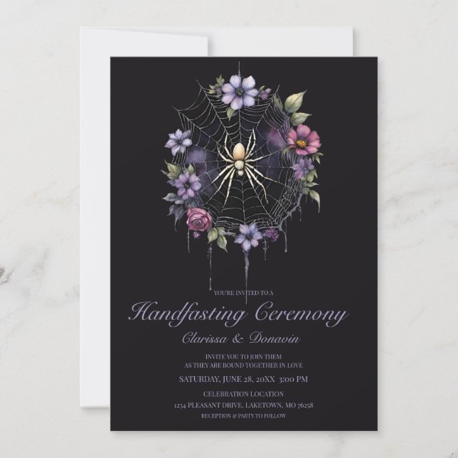 Invitation Gothic Purple Spider Floral Web Handfasting (Devant)