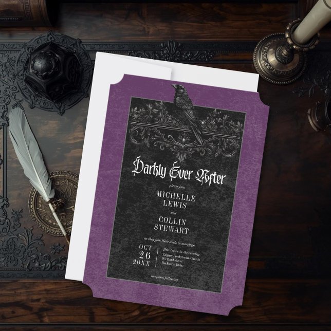Invitation Gothic Raven Purple Darkly Ever After Wedding (Créateur téléchargé)