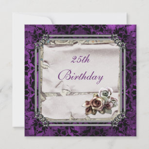 Invitation Gothic Roses & Black Damask 25e Anniversaire