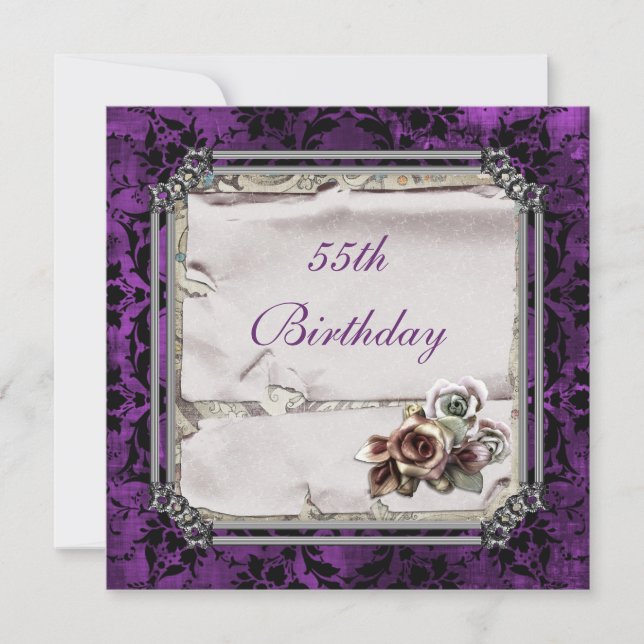 Invitation Gothic Roses & Black Damask 55e Anniversaire (Devant)