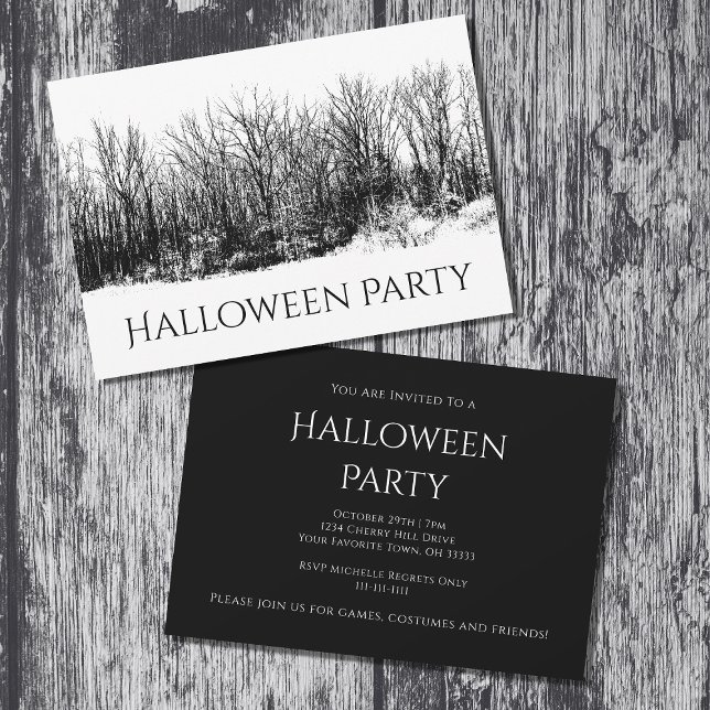 Invitation Gothic Woods Black White Halloween Party (Créateur téléchargé)
