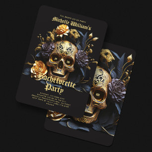 Invitation Gothique Bachelorette Party Black Gold Roses