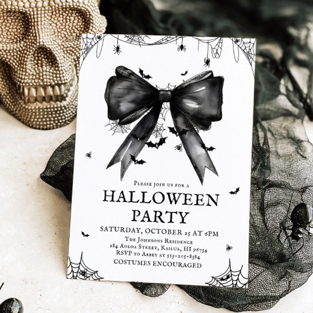 Invitation Gothique Black Bow Coquette Halloween Party (Créateur téléchargé)