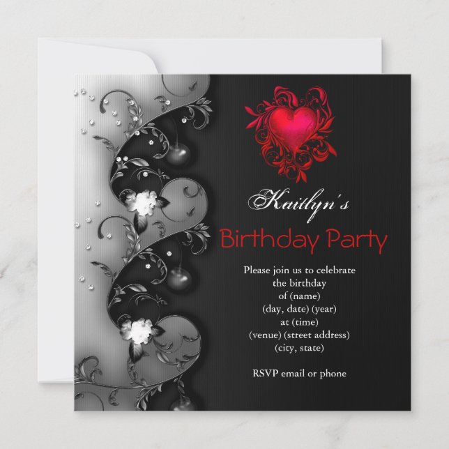 Invitation Gothique Black Red Heart Anniversaire (Devant)