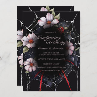 Invitation Gothique Black & Red Spider Floral Web Handfasting