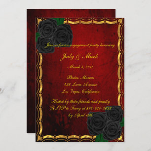 Invitation Gothique Black Rose Blood Red Engagement Party