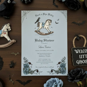 Invitation Gothique Bleu Rocking Horse Rock a Bye Baby shower