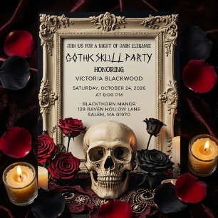 Invitation Gothique Crâne Fête Halloween Vintage Victorien