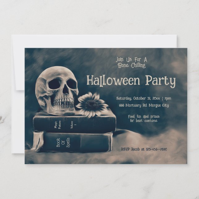 Invitation Gothique Crâne Livres Vintages Macabre Halloween P (Devant)