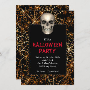 Invitation Gothique Crâne Orange Spider Web Halloween Party