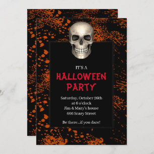 Invitation Gothique Crâne Orange Splatz Halloween Party