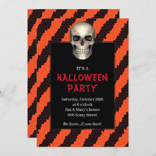 Invitation Gothique Crâne Orange Stripe Halloween Party