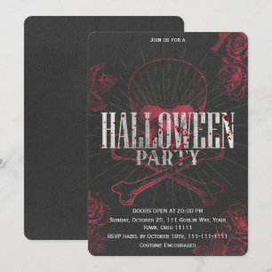 Invitation Gothique Crâne Os Croisés Rose Rouge Halloween