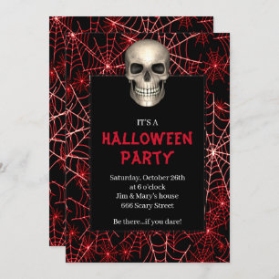 Invitation Gothique crâne Red Spider Web Halloween Party