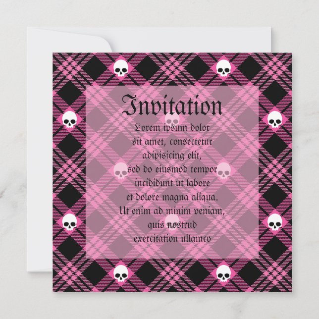 Invitation Gothique Crâne Tartan Plaid (Devant)