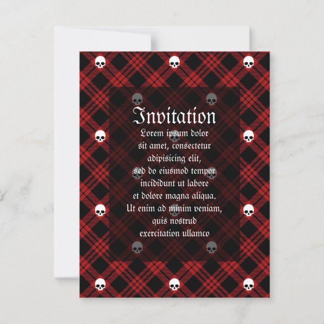 Invitation Gothique Crâne Tartan Plaid (Devant)