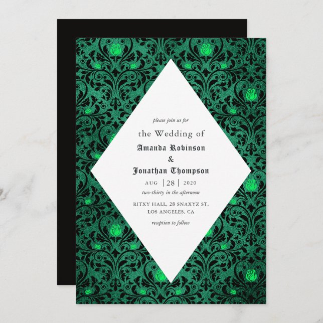Invitation Gothique Damask Imprimer Rustique Mariage d'Hallow (Devant / Derrière)
