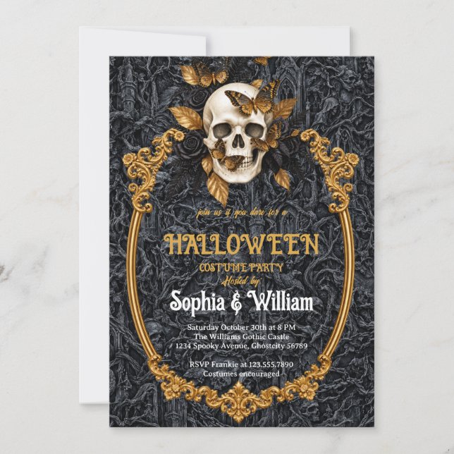 Invitation gothique de crâne pour soirée d'Hallowe (Devant)
