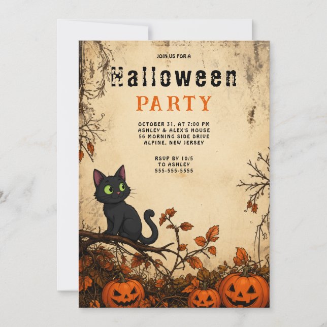 Invitation gothique de fête d'Halloween au thème d (Devant)