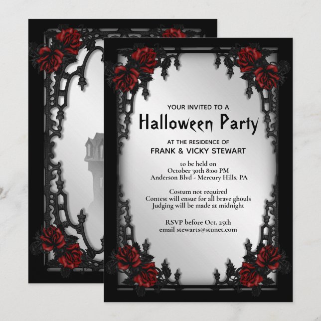 Invitation Gothique de la fête d'Halloween (Devant / Derrière)