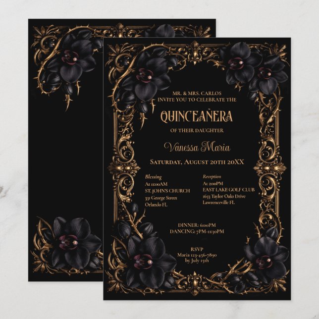 Invitation gothique de Quinceanera Halloween Orchi (Devant / Derrière)