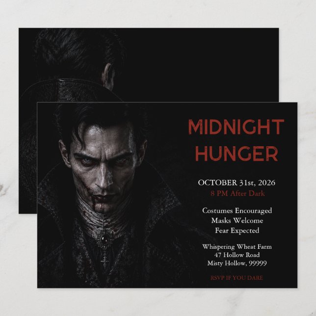 Invitation gothique de vampire sombre pour Hallowe (Devant / Derrière)