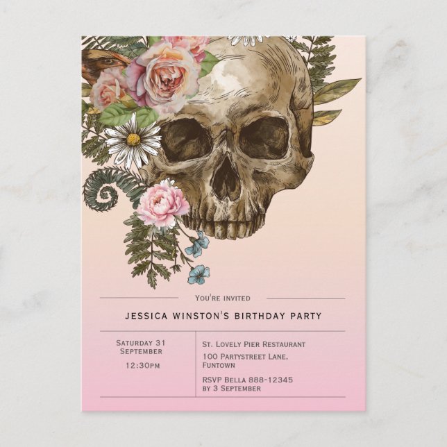 Invitation Gothique Dusty Pink Crâne Vintage (Devant)