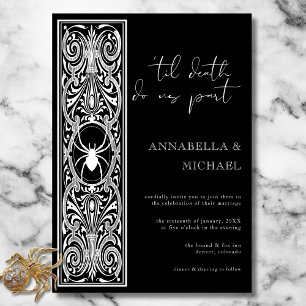 Invitation Gothique Éffrayant Spider noir blanc Mariage
