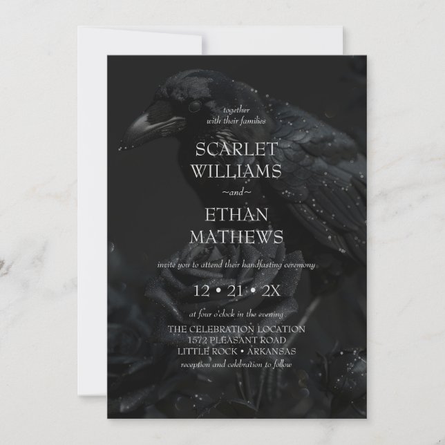 Invitation Gothique Elégant Corbeau & Rose Black Handfasting (Devant)