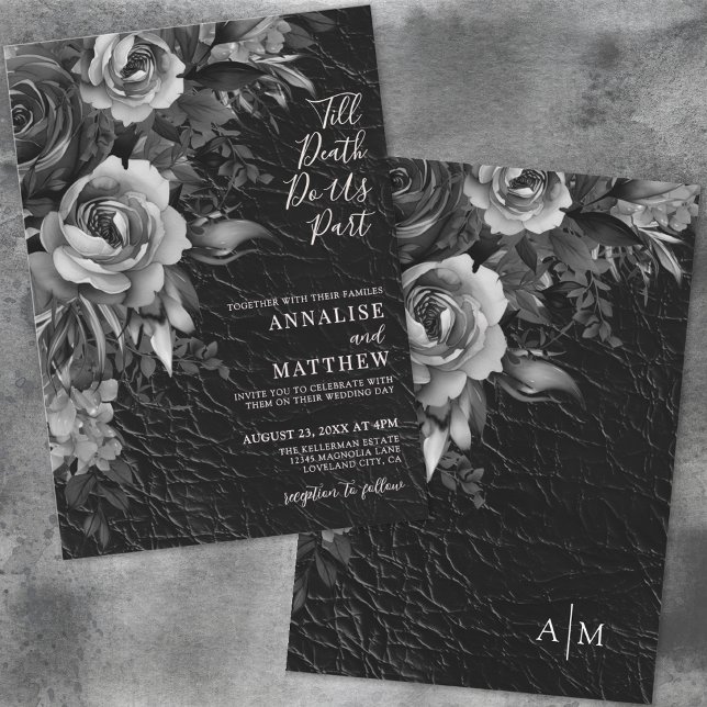 Invitation Gothique Élégant Floral Mariage Noir (Gothic Elegant Floral Black Wedding Invitation)