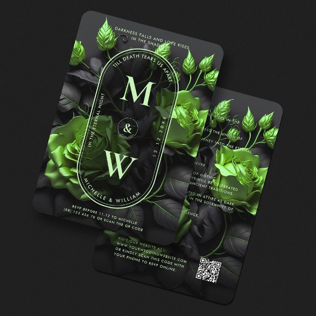 Invitation Gothique Élégant Floral Vert Rose Moderne Mariage (Gothic Elegant Floral Green Roses Boho Wedding Invitation
)