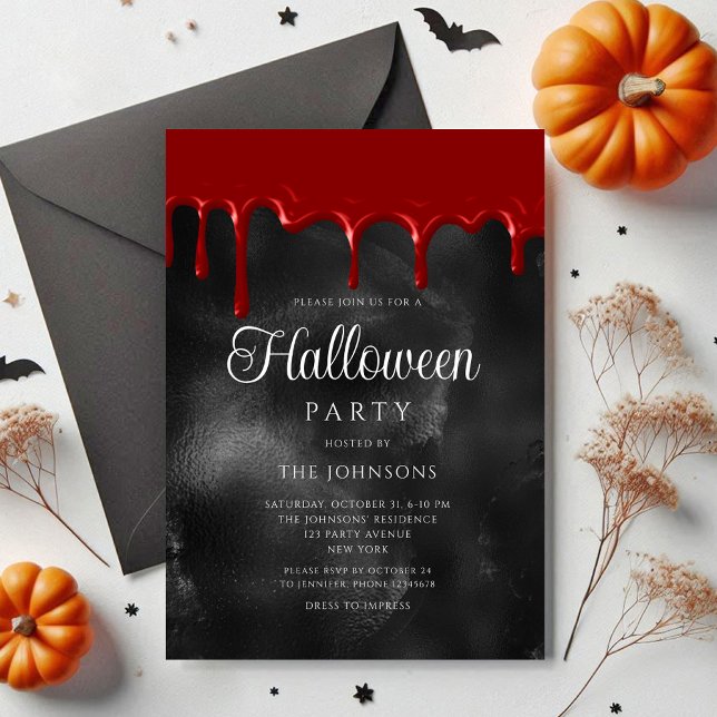 Invitation Gothique élégant Halloween sanglant (Elegant Gothic Blood Dripping Halloween Invitation)