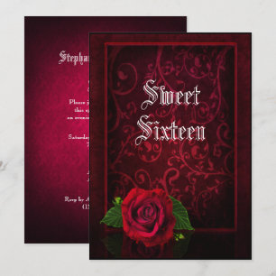 Invitation Gothique encadré Damas & Rose rouge Sweet 16