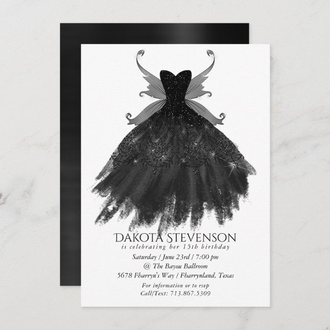 Invitation Gothique Fairy Black Gown | Vampy Goth Glam Sheen (Devant / Derrière)