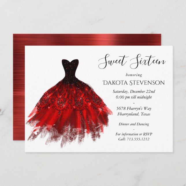 Invitation Gothique Fairy Crimson Gown | Fer rouge profond ra (Devant / Derrière)