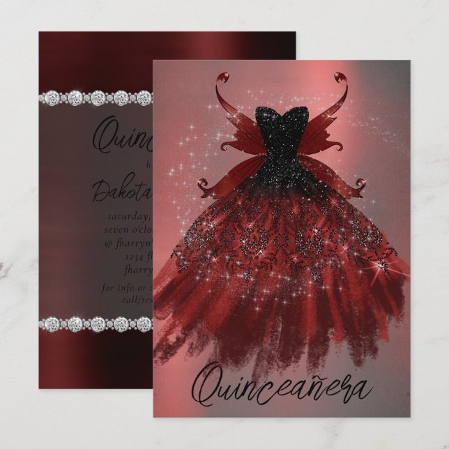 Invitation Gothique Fairy Crimson Gown | Fer rouge profond ra (Devant / Derrière)