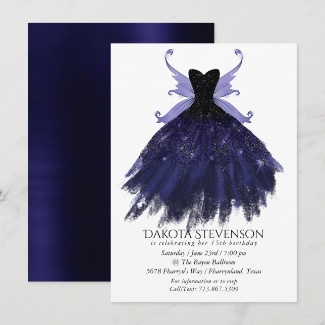 Invitation Gothique Fairy Indigo Gown | Fleur royale violet p (Devant / Derrière)