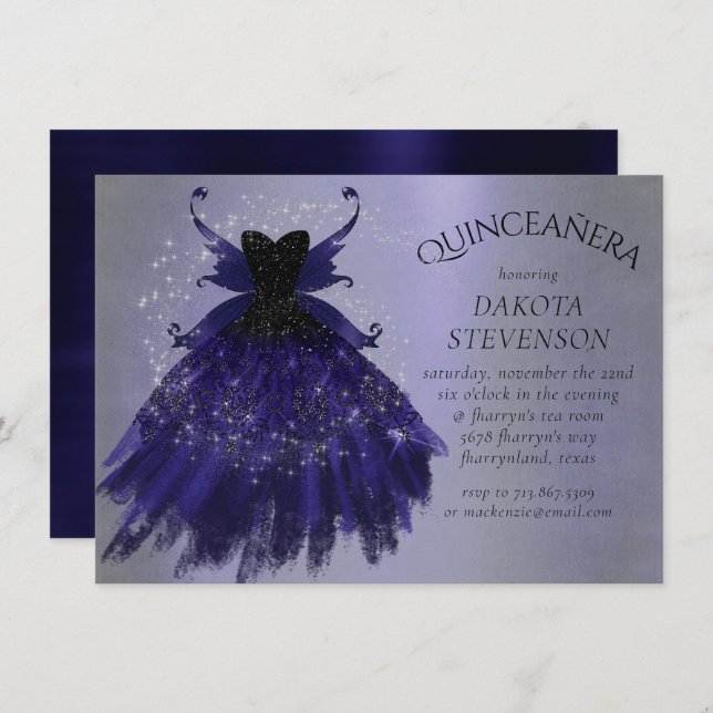 Invitation Gothique Fairy Indigo Gown | Fleur royale violet p (Devant / Derrière)