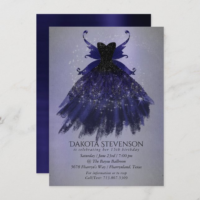 Invitation Gothique Fairy Indigo Gown | Fleur royale violet p (Devant / Derrière)