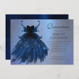 Invitation Gothique Fairy Navy Gown   Fleur bleue de Cobalt p