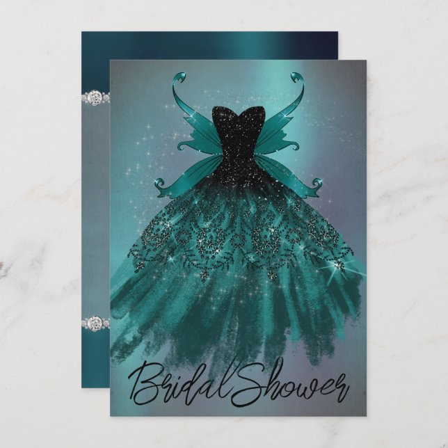Invitation Gothique Fairy Turquoise Gown | Fleur verte profon (Devant / Derrière)