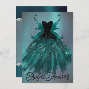 Invitation Gothique Fairy Turquoise Gown   Fleur verte profon