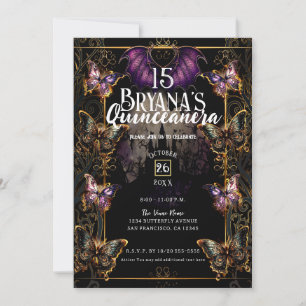 Invitation Gothique Fairytale Gold Butterfly & Bat Quinceañer