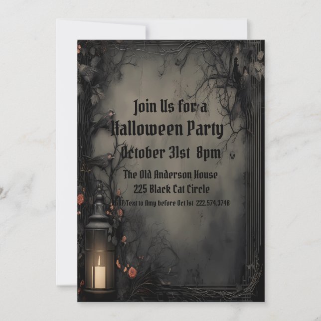 Invitation Gothique, fête du costume d'Halloween (Devant)