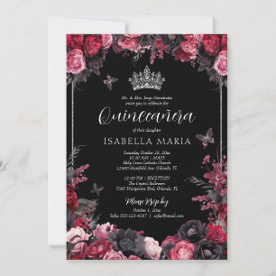Invitation Gothique Fleurs de Quinceañera Rouges & Noires Mau